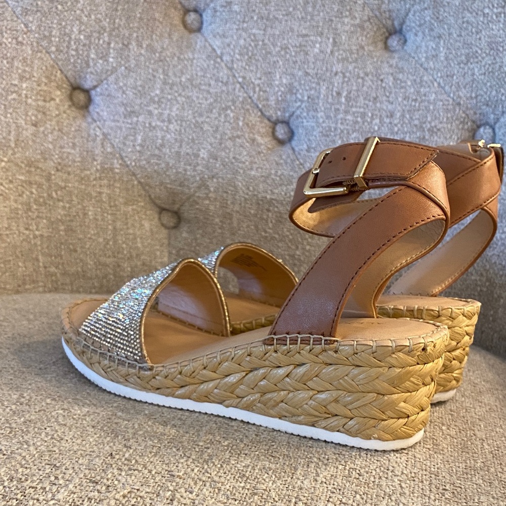 Alex Marie Rhinestone Espadrille Wedge Sandals Tan Ankle Strap Size 6.5M - Picture 15 of 15